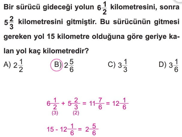 6 Sınıf Kesirlerle Toplama ve Çıkarma İşlemi Konu Anlatımı Çözümlü Sorular