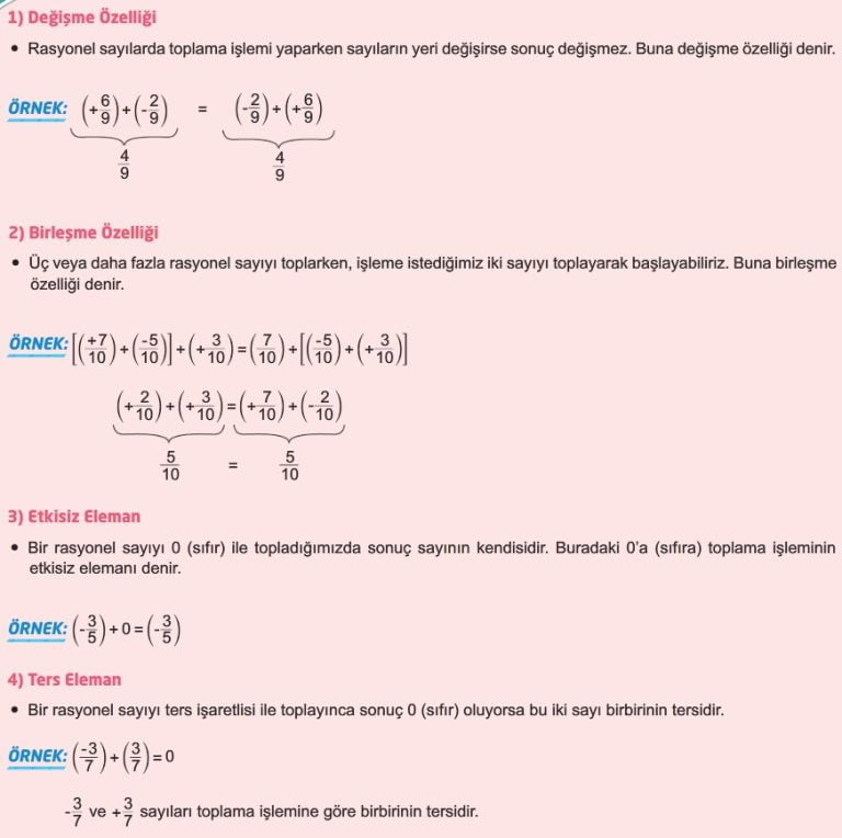 7 Sınıf Rasyonel Sayılarla Toplama ve Çıkarma İşlemi Konu Anlatımı