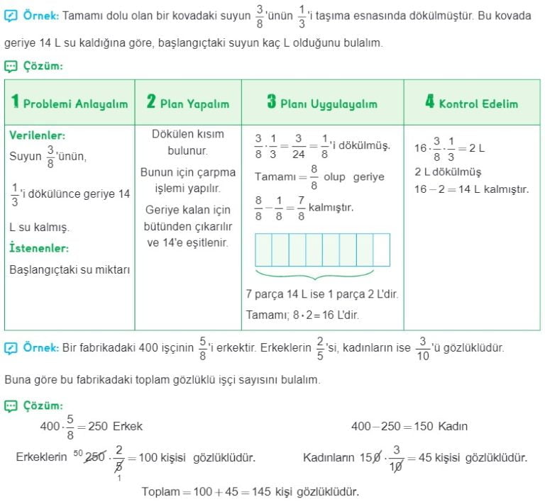 6. Sınıf Kesirlerle Problemler Konu Anlatımı, Soru Çözümleri Kesir ...