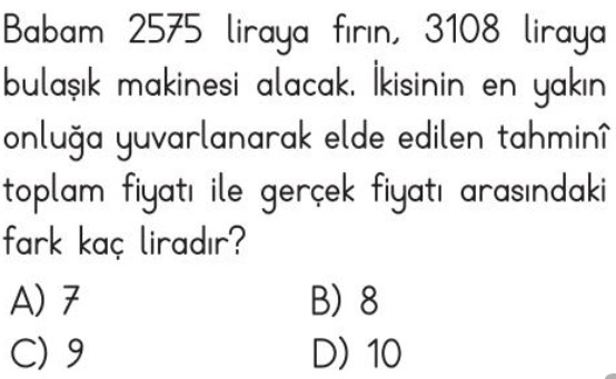 4. Sınıf Toplama İşlemi Problemleri Testleri Matematik Test Çöz